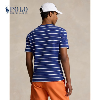 Polo Ralph Lauren 拉夫劳伦男装 24年春经典版型条纹棉质T恤RL18249 410-海军蓝 L