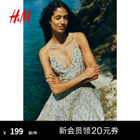 H&M女士2024夏季连衣裙无袖V领A字短款吊带裙1233207 白色/花卉 170/104