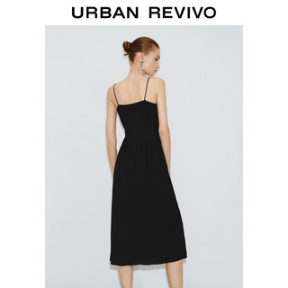 URBAN REVIVO 女士气质轻熟廓形坑纹吊带连衣裙 UWM740001 黑色 M