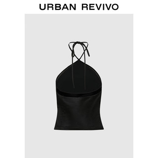 URBAN REVIVO 女士时髦气质魅力设计感挂脖吊带衫 UWG240174 黑色 XS