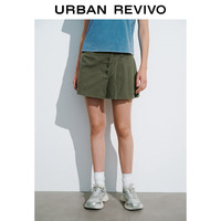 URBAN REVIVO 女装学院风廓形排扣百褶短裙半裙 UWL540039 橄榄绿 XS