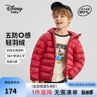 迪士尼（Disney）童装男童轻薄连帽羽绒服2024年秋冬儿童时尚卡通羽绒外套 红底米奇头【男童 24年】 100