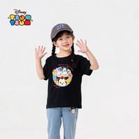 迪士尼儿童夏款纯色宽松休闲短袖t恤DSNDD242629 黑色 150