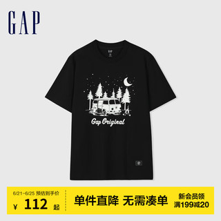 Gap男女装2024夏季户外图案logo圆领短袖T恤纯棉上衣877413 黑色 170/92A(M)亚洲尺码