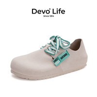 Devo 的沃 Life的沃软木鞋全包时尚休闲系带平底2023年秋冬季新款女鞋22006 米白反绒皮 36
