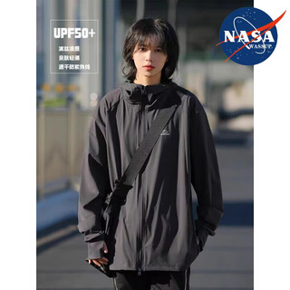 NASA WASSUP 潮牌防晒衣男士夏季冰丝凉感外套速干防紫外线日系连帽宽松防晒服 墨灰色