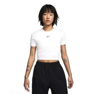 NIKE 耐克 女子修身短袖夏季运动紧身短款白色露脐T恤