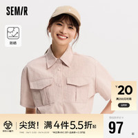 森马（Semir）短袖衬衫女短款防晒宽松2024夏季质感收腰衬衣工装风109324104006 橡皮粉61221 L