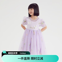 小猪班纳童装2024夏装儿童裙子中大童女童连衣裙女孩A字裙潮 紫底树叶花 120cm