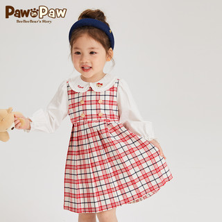 88VIP：Paw in Paw PawinPaw卡通小熊童装2024年春季新款女宝淑女长袖格纹拼接连衣裙