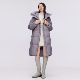 波司登BOSIDENG羽绒服女长款气质方格纹零压保暖外套 暖暮云灰8569 165/88A体重约120-140斤 165/88A 宽松版【偏大一码】