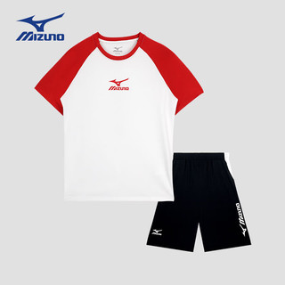 美津浓（MIZUNO）儿童运动套装男女同款2024夏季运动T恤休闲短裤 红色 TZ24230273 140cm (身高135-145cm)
