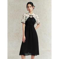 太平鸟 国风两件式连衣裙新中式别致刺绣裙夏盘扣长裙