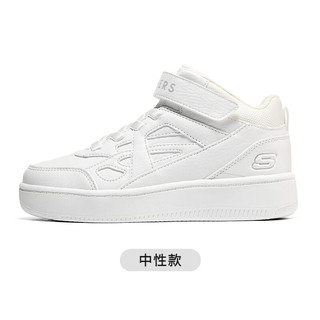 斯凯奇（Skechers）斯凯奇童鞋春秋小白鞋男女童白色板鞋高帮时尚休闲运动鞋 高帮款/白色/WHT 30码