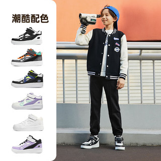 斯凯奇（Skechers）斯凯奇童鞋春秋小白鞋男女童白色板鞋高帮时尚休闲运动鞋 高帮款/黑色/白色/BKW 33.5码