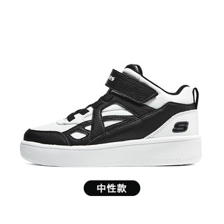 斯凯奇（Skechers）斯凯奇童鞋春秋小白鞋男女童白色板鞋高帮时尚休闲运动鞋 高帮款/黑色/白色/BKW 31码