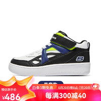 斯凯奇（Skechers）斯凯奇童鞋春秋小白鞋男女童白色板鞋高帮时尚休闲运动鞋 高帮款/黑色/绿色/BNVL 34码