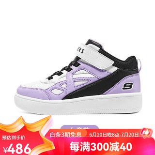 斯凯奇（Skechers）斯凯奇童鞋春秋小白鞋男女童白色板鞋高帮时尚休闲运动鞋 高帮款/黑色/薰衣草色/BKLV 32码