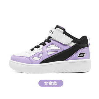 斯凯奇（Skechers）斯凯奇童鞋春秋小白鞋男女童白色板鞋高帮时尚休闲运动鞋 高帮款/黑色/薰衣草色/BKLV 39码