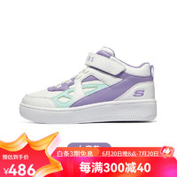 斯凯奇（Skechers）斯凯奇童鞋春秋小白鞋男女童白色板鞋高帮时尚休闲运动鞋 高帮款/白色/薰衣草色/WLV 38码