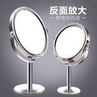 简北 化妆镜台式金属双面梳妆镜360°旋转便携小镜子1:2放大功能镜子 圆形镜面