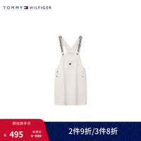 TOMMY HILFIGER 24春夏童装女纯棉提花牛仔背带裙TH2332063/TH2422811 白色001 8/130cm