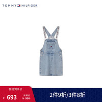 TOMMY HILFIGER 24春夏童装女纯棉提花牛仔背带裙TH2332063/TH2422811 牛仔蓝433 10/140cm