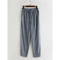 】高档轻奢品牌2022夏季薄款天丝牛仔裤女松紧腰九分冰丝萝卜裤哈伦裤宽松女裤子 灰蓝七分裤 MM适合95-110斤