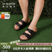 莱尔斯丹 le saunda2024夏季休闲轻便舒适套脚勃肯拖复古皮男鞋沙滩凉鞋5M80003 黑色 BKN 38