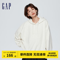 Gap女装2024春季法式圈织柔软3Dlogo抽绳连帽卫衣上衣873743 米白色 155/76A(XS)亚洲尺码