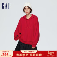 Gap女装春季2024LOGO压印法式圈织抽绳连帽卫衣873743上衣 红色 160/80A(S)亚洲尺码