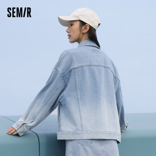 森马（Semir）牛仔外套女渐变落肩上衣宽松个性简约风春季刺绣夹克潮流时尚 牛仔中蓝88201 175/96A/XXL