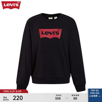 Levi's李维斯24夏季女士经典字母印花圆领卫衣潮流 黑色 L