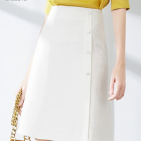 ONE BUYE晚白夏通勤百搭高腰简约纯色减龄小A字半裙半身裙女 白色 M