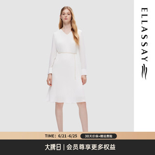 歌力思（ELLASSAY）2024夏季压褶设计气质优雅显瘦连衣裙女EWU353Y01200 纯净白 XS