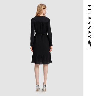 歌力思（ELLASSAY）2024夏季压褶设计气质优雅显瘦连衣裙女EWU353Y01200 经典黑 XS