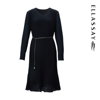 歌力思（ELLASSAY）2024夏季压褶设计气质优雅显瘦连衣裙女EWU353Y01200 经典黑 XS