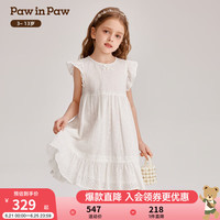 PawinPawPawinPaw卡通小熊童装2024年夏季女童小飞袖全棉镂花连衣裙 Ivory象牙色/39 130cm