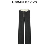 URBAN REVIVO 女士双腰头条纹直筒裤 UWV640062 深灰条纹 XS