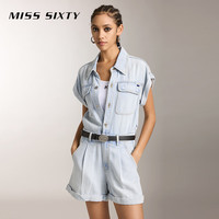 MISS SIXTY2024夏季新款含天丝牛仔连体短裤女复古工装卷边袖显瘦 浅蓝