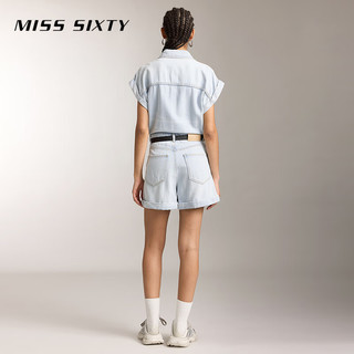 MISS SIXTY2024夏季含天丝牛仔连体短裤女复古工装卷边袖显瘦 浅蓝