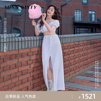 MISS SIXTY2024夏季牛仔长裙女开衩性感复古设计感 白色 S