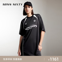 MISS SIXTY2024秋季连衣裙女复古运动赛车风T恤裙宽松短裙 黑色 L