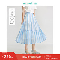 茵曼（INMAN）法式渐变莱赛尔半身裙2024夏季女装新款分割抽褶A字遮胯裙子 彩虹