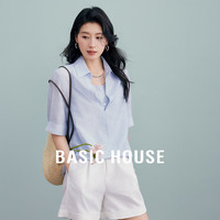 Basic House/X百家好夏季气质小众翻领女短款衬衫-B0624B5U382 蓝色 L120-130斤