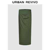 UR2024夏季女装时尚休闲褶皱开衩长款显瘦半裙UWH840104 革绿色 XXS