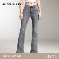 MISS SIXTY2024秋季含天丝裸感牛仔裤女复古修身显瘦微喇裤 黑灰-短版 23