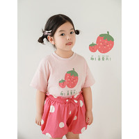 幼悠女童水果印花短袖夏季洋气可爱轻薄透气宽松落肩休闲半袖T恤 草莓 90cm