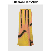 UR2024秋季女装时髦艺术感撞色印花直筒半裙UWH540039 黄色印花 XS