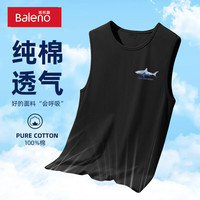 班尼路纯棉背心男舒适透气休闲简约美式百搭潮流ins潮牌无袖宽肩上衣服 【纯棉】-黑#MB鲨 M